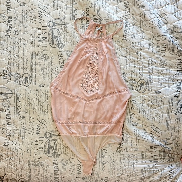 Free People Other - Free people Elegant Pink Lace Halter Bodysuit
